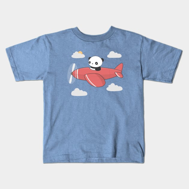 Kawaii Cute Panda Flying Kids T-Shirt by wordsberry